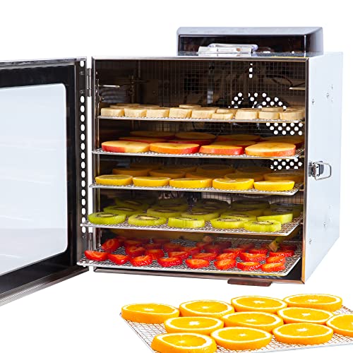 Vita5 Dörrautomat mit 6 Edelstahl-Dörrgitter - Dörrgerät mit Temperaturregler (30-90°C) – zum Trocknen von Obst, Gemüse und Fleisch - 400W 24H Timer-Funktion LED Display - Dehydrator Food Dryer von VITA5