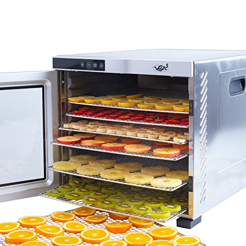 Vita5 XL Dörrautomat mit 10 Edelstahl-Dörrgitter - Dörrgerät 1,49m² Dörrfläche mit Temperaturregler (35-75°C) - Obst Gemüse Fleisch Trocknen - 1000W 24H Timer-Funktion LED Display - Dehydrator Food von VITA5