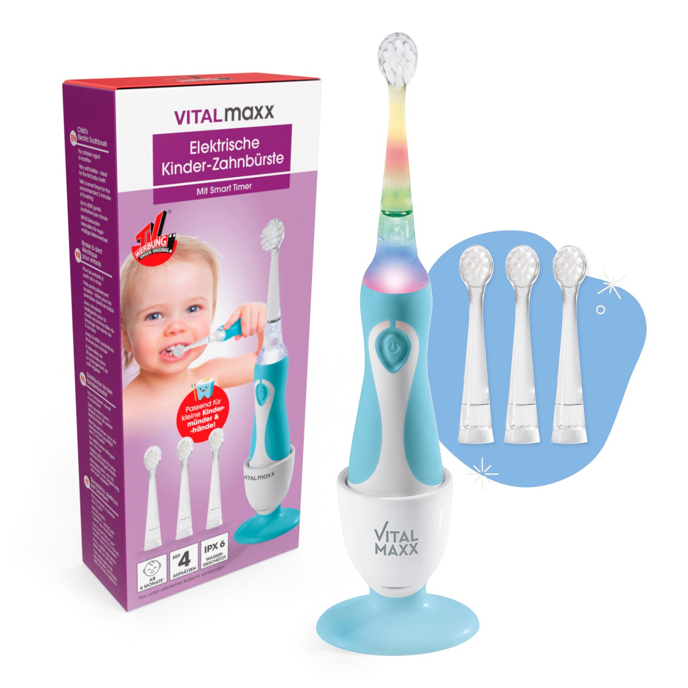 VITALmaxx Elektrische Kinder-Zahnbürste mit Smart Timer - Ab 6 Monate* - Blau/Weiß von VITALmaxx