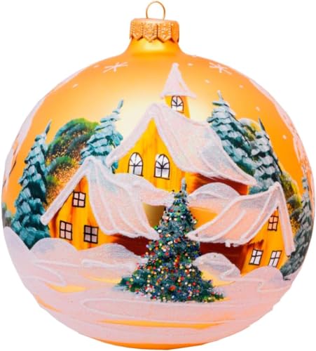 VITBIS Glaskugel für Weihnachtsbaumschmuck Große Einzigartige Weihnachtskugel Kugel Formen Ø10cm mit Winterlandschaft und Goldverzierung Dekoration Handdekoriert Handbemalt Unique Weihnachtsdekoration von VITBIS