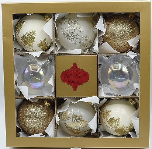 VITBIS Glaskugel für Weihnachtsbaumschmuck Große Einzigartige Weihnachtskugel Kugel Formen Ø8cm in Weiß und Gold und Verzierung Dekoration Handdekoriert Handbemalt Unique Weihnachtsdekoration von VITBIS