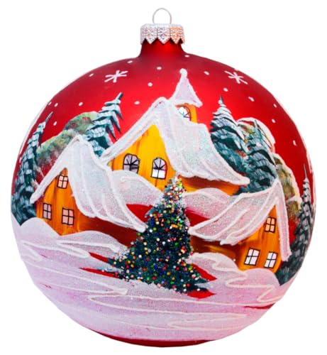 VITBIS Glaskugel für Weihnachtsbaumschmuck eine Große Einzigartige Weihnachtskugel Kugel Formen Ø 15 cm in Rot Handdekoriert Handbemalt Unique Weihnachtsdekoration von VITBIS