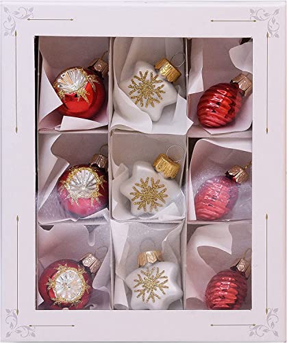 VITBIS Glaskugeln für Weihnachtsbaumschmuck Set mit 9 Kleinen Einzigartigen Kugeln Verschiedene Formen Ø 3,5 cm in Weiß und Rot Handdekoriert Handbemalt Unique Weihnachtsdekoration VITBIS Glaskugeln für Weihnachtsbaumschmuck Set mit 9 Kleinen Einzigartigen Kugeln Verschiedene Formen Ø 3,5 cm in Weiß und Rot Handdekoriert Handbemalt Unique Weihnachtsdekoration von VITBIS