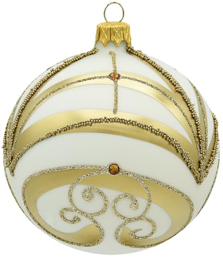 VITBIS - Weihnachtskugel aus Glas, Christbaumkugeln 10 cm, Mundgeblasen, Handdekoriert und Handgefertigt Weihnachtsbaum Deko - Weiße Farbe mit Üppiger Geometrischer Goldverzierung VITBIS - Weihnachtskugel aus Glas, Christbaumkugeln 10 cm, Mundgeblasen, Handdekoriert und Handgefertigt Weihnachtsbaum Deko - Weiße Farbe mit Üppiger Geometrischer Goldverzierung von VITBIS