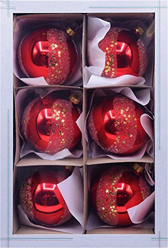 Vitbis Glaskugeln 6er Set 8 cm Durchmesser Handgemacht perfekt für Weihnachten einzigartige Kollektion für den Weihnachtsbaum in klassischer roter Farbe von VITBIS