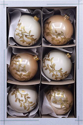 Vitbis Glaskugeln Set von 6 Stück 8 cm Durchmesser Handgefertigt perfekt für Weihnachten einzigartige Sammlung für den Weihnachtsbaum in weiß und Gold von VITBIS