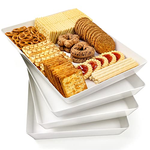 4 Stück, 40.6x27.9 cm großes weißes Serviertablett-Set – wiederverwendbare Kunststoff-Servierplatten für Kekse, Dessert, Party-Lebensmittel-Display – stapelbare Küchenarbeitsplatte – BPA-frei von VITEVER