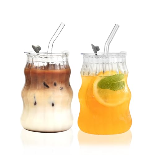 VITEVER 2 Stück 530ml Latte Macchiato Gläser mit Deckel und Strohhalm, Eiskaffee Gläser, Longdrinkglas Set, Smoothie Becher, luftdichtes und wasserdichtes Design, ideal als Kaffee VITEVER 2 Stück 530ml Latte Macchiato Gläser mit Deckel und Strohhalm, Eiskaffee Gläser, Longdrinkglas Set, Smoothie Becher, luftdichtes und wasserdichtes Design, ideal als Kaffee von VITEVER