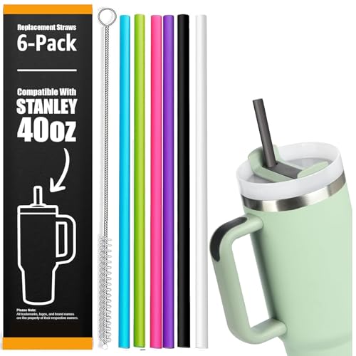 VITEVER 6 Stück Stanley Cup Strohhalm, Stanley Cup Zubehör, Strohhalm Geeignet für Stanley Cup 40/30oz,6 Stück Strohhalm mit 1 Reinigungsbürsten(Color) von VITEVER