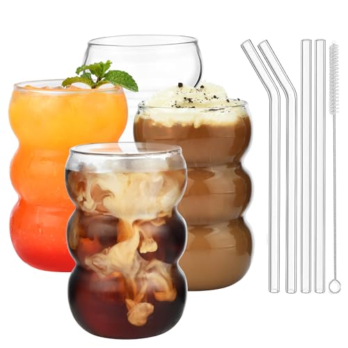 VITEVER Bubble Gläs 4er Set Trinkglas,550ml Kaffeegläser Trinkgläser,Wave Glas,Latte Macchiato Gläser,Eiskaffee Gläser,Longdrinkgläser Cocktailgläser von VITEVER