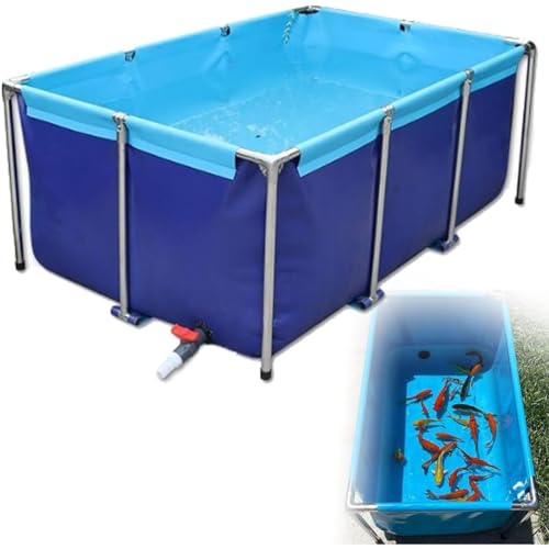 VITIWEDTY Großer PVC-Segeltuch-Fischteich Mit Stahlrahmen, Außenaquarium-Pool Mit Klarem Sichtfenster Und Ablassventil (0.8X0.6X0.3m) von VITIWEDTY