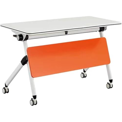 VITIWEDTY Mobiler Klappbarer Schulungstisch Mit Leisen Rädern, Rechteckiger Bürokonferenztisch, Tragbares Klapptop-Design, Platzsparender Arbeitsplatz (Orange 160x40x75cm) von VITIWEDTY