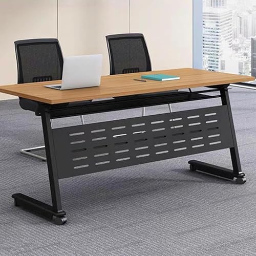 VITIWEDTY Multifunktionaler Modularer Schreibtisch Für Büro Und Klassenzimmer, Tragbarer Besprechungstisch Mit Stabilem Metallrahmen, Einfache Aufbewahrungslösung (Wood Color 140 x 60 x 75 cm) von VITIWEDTY