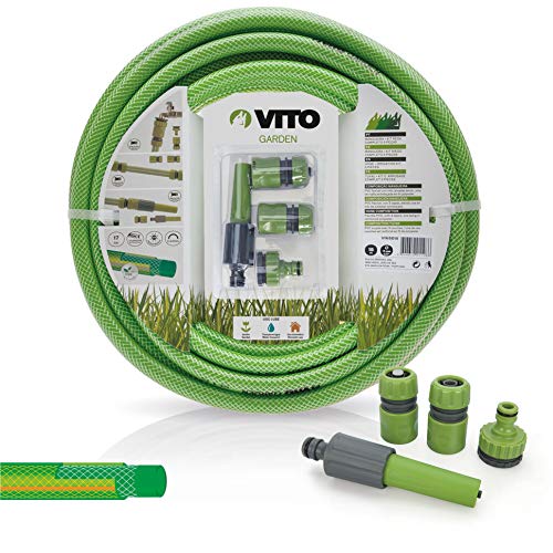 VITO Garden Gartenschlauch 19mm (3/4 Zoll) 25m | 17 bar | inkl. Wasserspritze, Schlauchverbindern und Hahnanschlussstück | Wasserschlauch Set | Farbe: grün (Set 19mm 25m) von VITO
