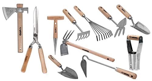 VITO Garden - Gartenwerkzeug Set aus Stahl und Holz - 11 Teile - traditionell geschmiedete und robuste Handwerkzeuge für Hobbygärtner und Gartenprofis (Set5) von VITO