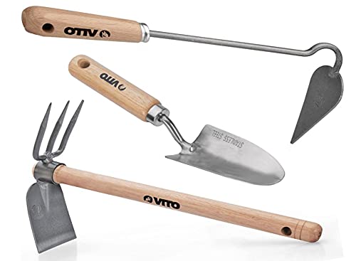 VITO Garden - Gartenwerkzeug Set aus Stahl und Holz - 3 Teile - traditionell geschmiedete und robuste Handwerkzeuge für Hobbygärtner und Gartenprofis (Set1) von VITO