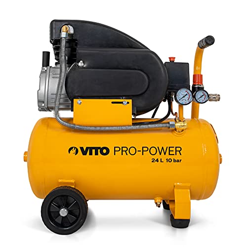 VITO 24L Kompressor 10 bar 2.5PS, 1900w, inkl. Druckminderer, 24 l-Tank, 2 Manometer & 2 Schnellkupplungen, vibrationsgedämpfte Standfüße, Haltebügel, Sicherheitsventil, 2850 U/min, 206 L/min (25A) von VITO
