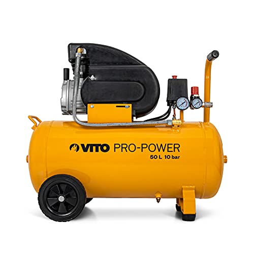 VITO 50L Kompressor 10 bar 2.5PS, 1900w, inkl. Druckminderer, 2 Manometer & 2 Schnellkupplungen, vibrationsgedämpfte Standfüße, Haltebügel, Sicherheitsventil, 2850 U/min, 206 L/min (50AA) von VITO