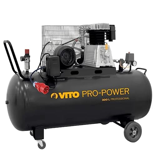 VITO Black Series Kompressor 300 Liter 10 Bar 400V 5.5 PS - 10bar Betriebsdruck (max. 12bar) - 500L/Min - Luftkompressor 300L Kessel - Ölgeschmiert - 2-Zylinder Druckluftkompressor (300B) von VITO