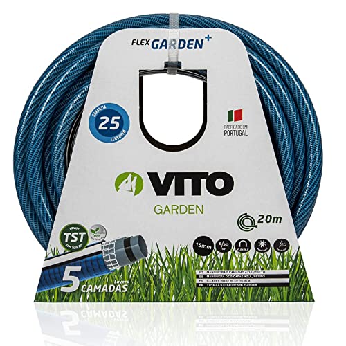 VITO Garden Gartenschlauch 15mm (5/8 Zoll) 20 m | 20 bar | 5-lagig | formstabil, flexibel | druck- und UV-beständig | Farbe: dunkelblau (15mm (5/8 Zoll) 20 m) von VITO