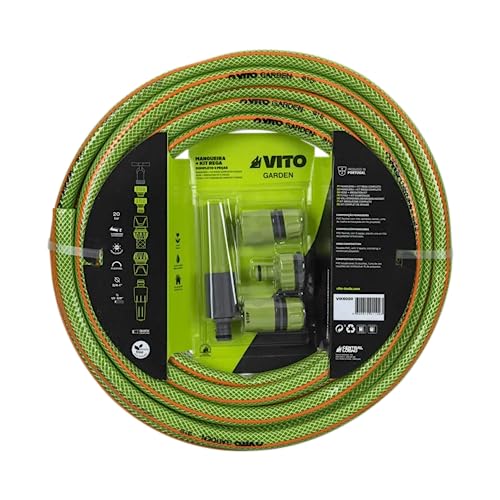 VITO Garden Gartenschlauch Kit 15 mm (5/8 Zoll) 20 m | 20 bar | inkl. Wasserspritze, Schlauchverbindern und Hahnanschlussstück | Wasserschlauch Set | Farbe: grün (Set 15 mm 20 m) von VITO