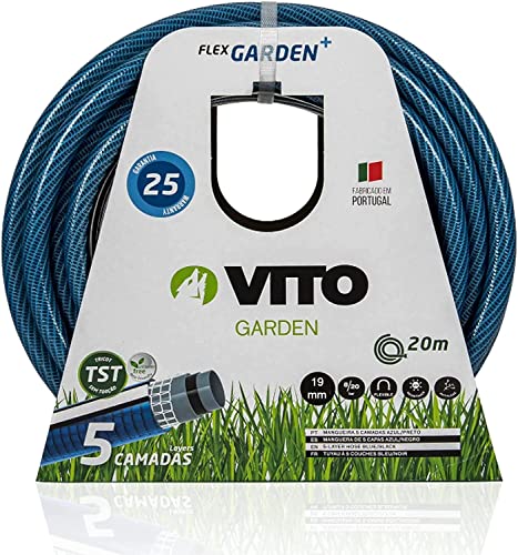 VITO Garden Gartenschlauch 19mm (3/4 Zoll) 20 m (2,44€/m)| 20 bar | 5-lagig | formstabil, flexibel | druck- und UV-beständig | Farbe: dunkelblau (19mm (3/4 Zoll) 20 m) von VITO