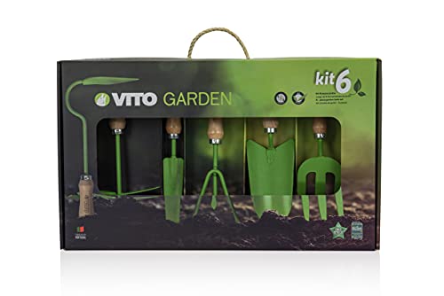 VITO Garden - Gartenwerkzeug Set 6 Teile - Blumenkelle, Unkrautstecher, Handkralle, Blumengabel - für Garten und Balkon - hochwertige Gartengeräte aus Stahl - Handmade in Portugal von VITO