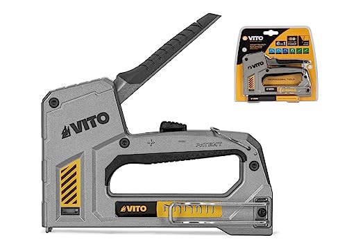 VITO Profi Tacker - Hochwertiger & robuster Handtacker, ausgestattet mit einem Anti-Recovery-System Handtacker 6in1 mit einstellbarer Schusskraft - Stofftacker - Möbeltacker, Holztacker von VITO