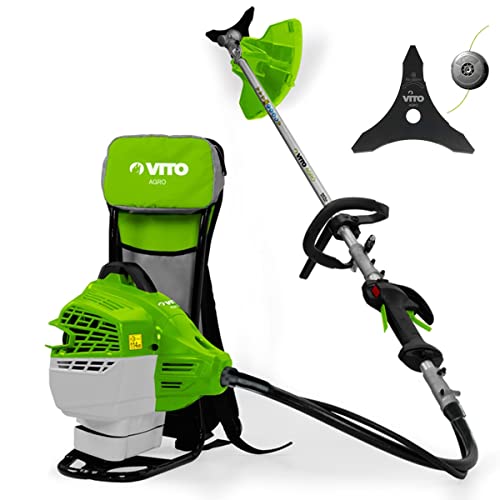 VITO Rückentragbare Benzin Motorsense VIRM47-2-Takt-Motor mit 2,7 PS - 10000 U/Min - rückentragbar & vibrationsarm - ergonomische Griffe - EasyStart-Griff - Rasentrimmer, Freischneider (B47CC) von VITO
