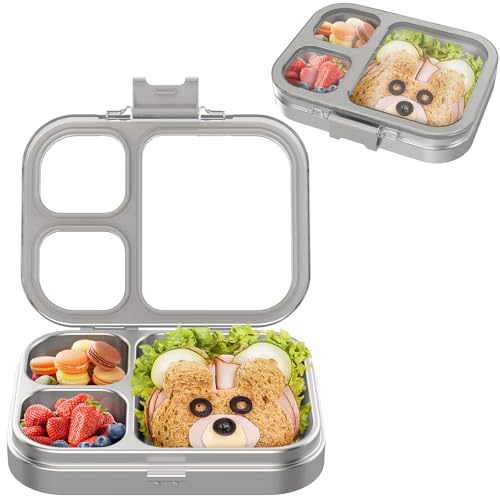 VITONIS Edelstahl Brotdose Lunchbox mit 3 Fächern, Bento Lunch Box Kinder Auslaufsicher BPA frei, Spülmaschinenfest, Perfekt für Schule, Kindergarten & Unterwegs (Grau) von VITONIS