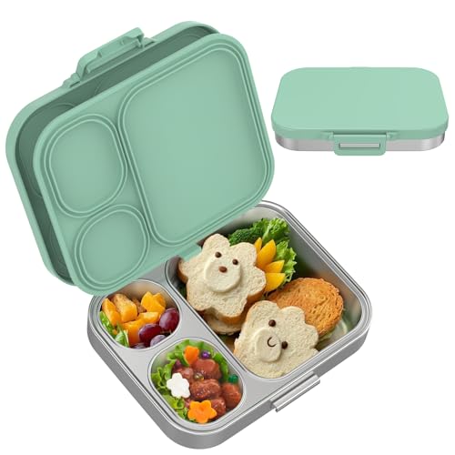 VITONIS Edelstahl Brotdose Lunchbox Kinder, Bento Lunch Box mit 3 Fächern Auslaufsicher, Spülmaschinenfest, Perfekte Portionskontrolle für Kinder & Erwachsene gesunde Mahlzeiten (Grün) von VITONIS