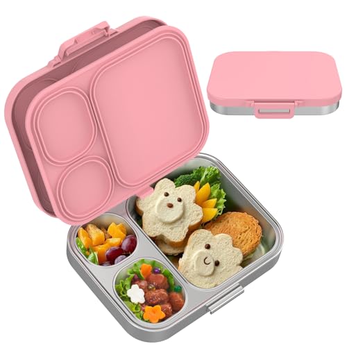 VITONIS Edelstahl Brotdose Kinder,Metal Bento Lunch Box Kinder Auslaufsicher Brotdose Kids mit 3 Fächern und Dichtring,Lunch Box Geeignet für und Erwachsene, Robust und tragbar von VITONIS