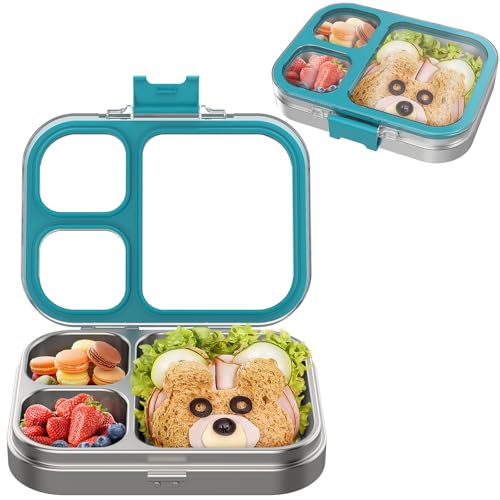 VITONIS Edelstahl Brotdose Lunchbox mit 3 Fächern, Bento Lunch Box Kinder Auslaufsicher BPA frei, Spülmaschinenfest, Perfekt für Schule, Kindergarten & Unterwegs (Blau) von VITONIS