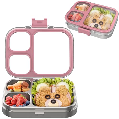 VITONIS Edelstahl Brotdose Lunchbox mit 3 Fächern, Bento Lunch Box Kinder Auslaufsicher BPA frei, Spülmaschinenfest, Perfekt für Schule, Kindergarten & Unterwegs (Rosa) von VITONIS