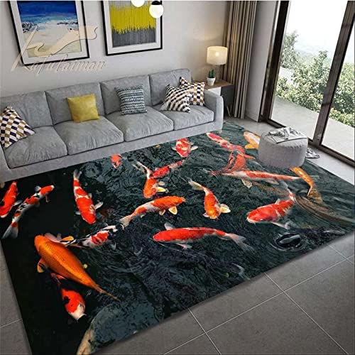 VITREGEN Roter Koi Fisch 3D Teppich Wohnzimmer Dekor Home Teppich Schlafzimmer Flanellmatte Badezimmer Bodenmatte von VITREGEN