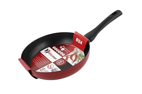 VITRINOR Roter Pfeffer, Bratpfanne, 24 cm, verstärkte Antihaftbeschichtung, Induktion, emaillierter Stahl, schnelle Erwärmung, außen rot von VITRINOR