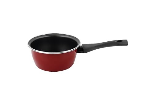 VITRINOR Roter Pfeffer, Stielkasserolle, 16 cm, antihaftbeschichtet, Induktion, emaillierter Stahl, schnelles Aufheizen – außen rot von VITRINOR