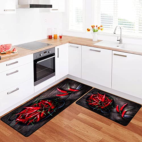 Küchenteppiche Set Rot Chili Peppers Schuss von oben auf Rustikaler Holztisch Küchenmatte für Boden rutschfest waschbar Küchenläufer Fußmatte Badteppich Teppich Komfort Stehmatten Dekorationen Küchenteppiche Set Rot Chili Peppers Schuss von oben auf Rustikaler Holztisch Küchenmatte für Boden rutschfest waschbar Küchenläufer Fußmatte Badteppich Teppich Komfort Stehmatten Dekorationen von VIUBGCPS
