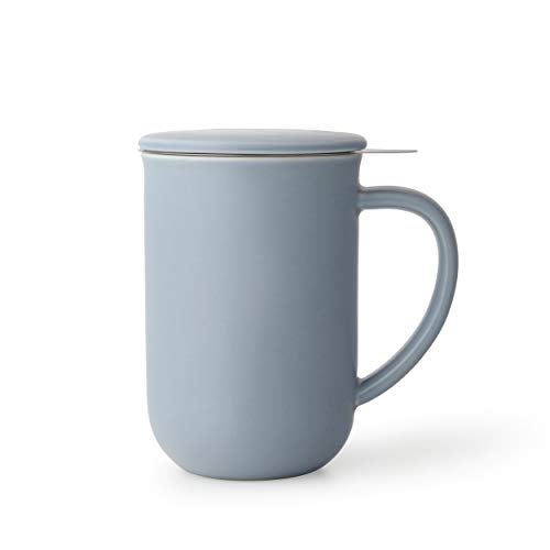 Viva Scandinavia Porzellan Tee Tasse mit Teesieb für lossen Tee, becher mit deckel, Kaffee-Becher mit Henkel, tee sieb edelstahl, 0,55 Liter, Hazy Blue von Viva Scandinavia