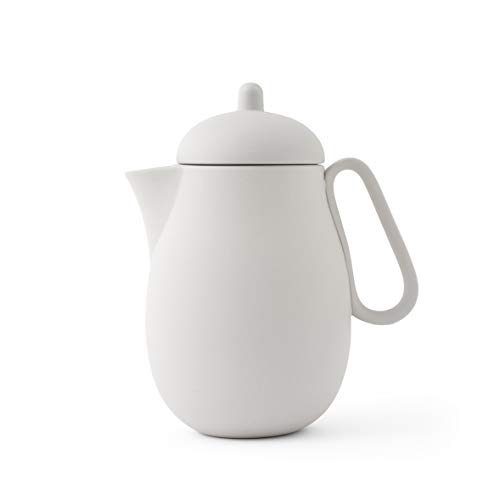 Teekanne 1 Liter aus Porzellan, Tropffrei, inklusiv Tee Sieb für losen Tee, Matt Sand Grau von Viva Scandinavia