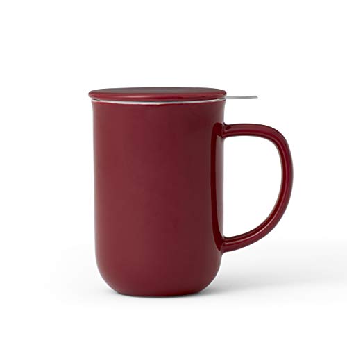 Viva Scandinavia Porzellan Tee Tasse mit Teesieb für lossen Tee, becher mit deckel, Kaffee-Becher mit Henkel, tee sieb edelstahl, 0,55 Liter, Cranberry von Viva Scandinavia