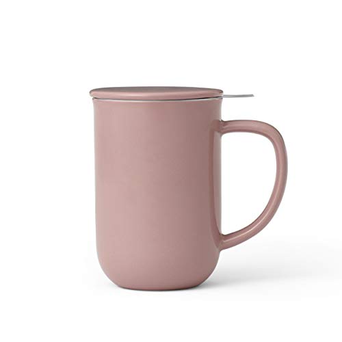 Viva Scandinavia Porzellan Tee Tasse mit Teesieb für lossen Tee, becher mit deckel, Kaffee-Becher mit Henkel, tee sieb edelstahl, 0,55 Liter, Stone Rose von Viva Scandinavia