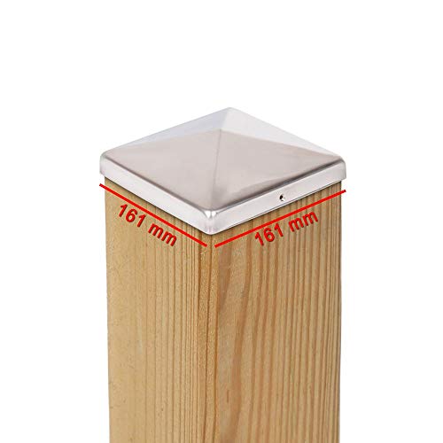 6 x PFOSTENKAPPE PYRAMIDE 161 x 161 MM EDELSTAHL von VIVAGARDEA