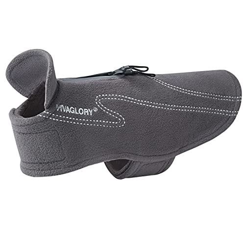 VIVAGLORY Cozywrap Wintermantel Hund, Hundejacke mit Klettverschluss & Geschirr Öffnung, Fleecejacke Hund Hundejacke, Reflektierend & Verstellbar Fleece Softshell, L, Grau von VIVAGLORY