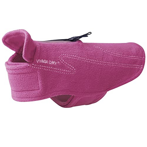 VIVAGLORY Cozywrap Wintermantel Hund, Hundejacke mit Klettverschluss & Geschirr Öffnung, Fleecejacke Hund Hundejacke, Reflektierend & Verstellbar Fleece Softshell, M, Fuchsia von VIVAGLORY
