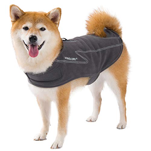 VIVAGLORY Cozywrap Wintermantel Hund, Hundejacke mit Klettverschluss & Geschirr Öffnung, Fleecejacke Hund Hundejacke, Reflektierend & Verstellbar Fleece Softshell, XL, Grau von VIVAGLORY