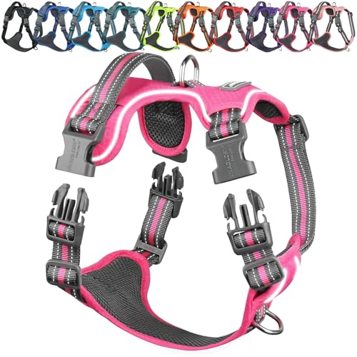 VIVAGLORY Easewalk Hundegeschirr, Anti Zug Hundegeschirr für Training & Spazieren, Anti Zieh Geschirr Welpengeschirr Mit Griff, Ausbruchsicher & Non-Stop Anti-Zug für Welpe Hunde, XL, Rosa von VIVAGLORY