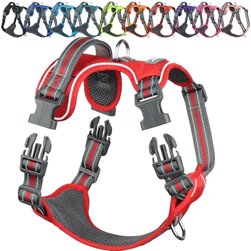 VIVAGLORY Easewalk Hundegeschirr, Anti Zug Hundegeschirr für Training & Spazieren, Anti Zieh Geschirr Welpengeschirr Mit Griff, Ausbruchsicher & Non-Stop Anti-Zug für Welpe Hunde, XL, Rot von VIVAGLORY