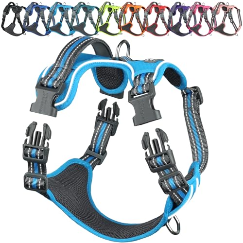 VIVAGLORY Easewalk Hundegeschirr, Anti Zug Hundegeschirr für Training & Spazieren, Anti Zieh Geschirr Welpengeschirr Mit Griff, Ausbruchsicher & Non-Stop Anti-Zug für Welpe Hunde, XL, Blau von VIVAGLORY