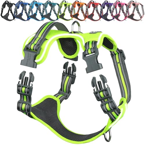 VIVAGLORY Easewalk Hundegeschirr, Anti Zug Hundegeschirr für Training & Spazieren, Anti Zieh Geschirr Welpengeschirr Mit Griff, Ausbruchsicher & Non-Stop Anti-Zug für Welpe Hunde, XL, Leuchtendgelb von VIVAGLORY